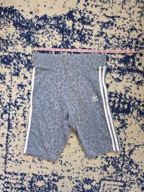 adidas Gray Leopard-Print Bike Shorts with White Stripes